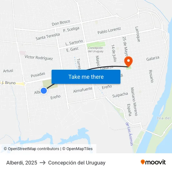 Alberdi, 2025 to Concepción del Uruguay map