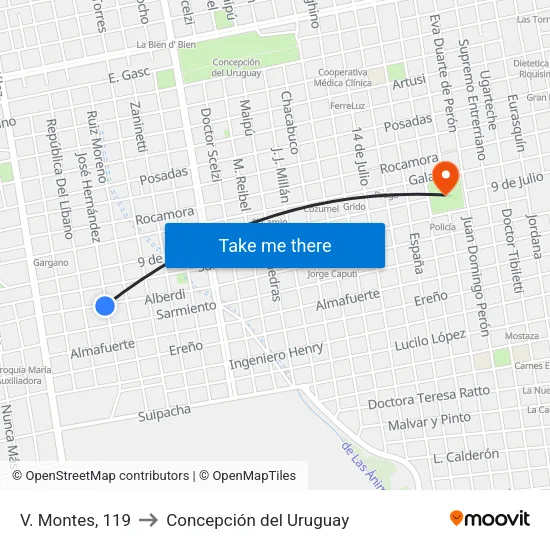 V. Montes, 119 to Concepción del Uruguay map