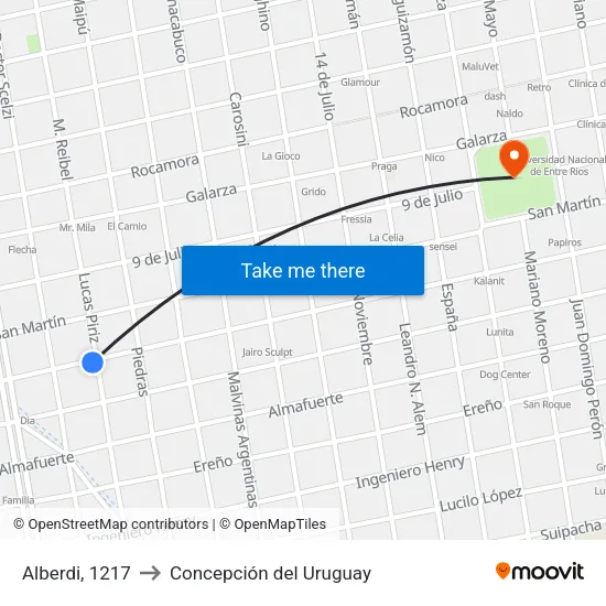 Alberdi, 1217 to Concepción del Uruguay map