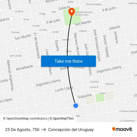 25 De Agosto, 750 to Concepción del Uruguay map