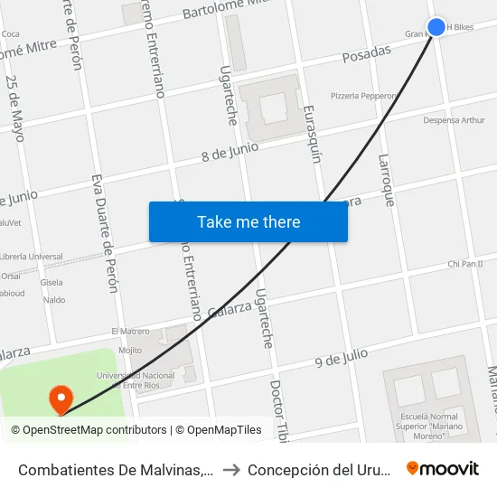 Combatientes De Malvinas, 209 to Concepción del Uruguay map