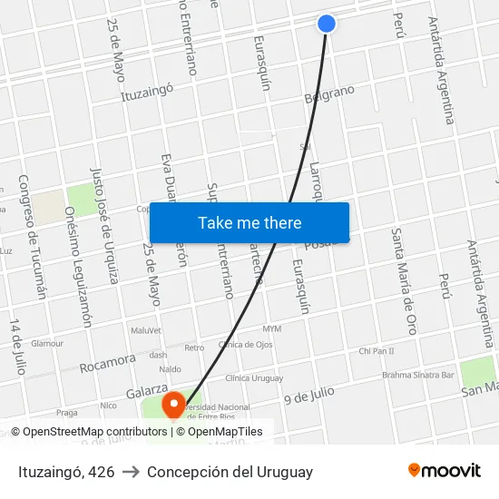 Ituzaingó, 426 to Concepción del Uruguay map