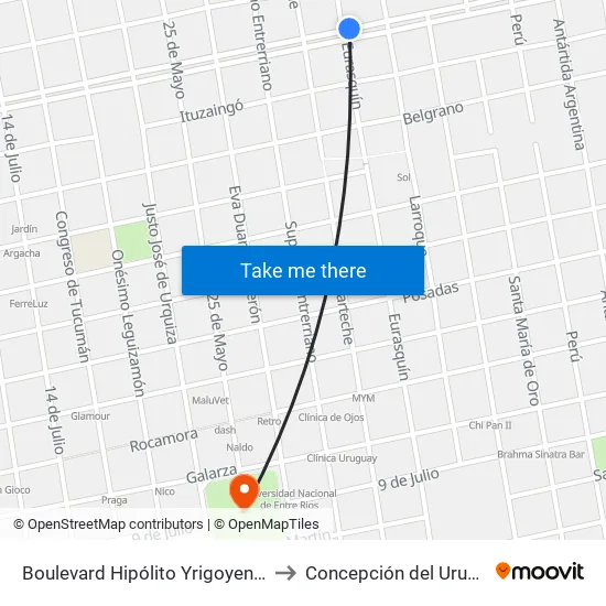 Boulevard Hipólito Yrigoyen, 474 to Concepción del Uruguay map