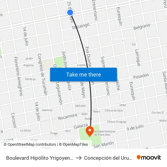 Boulevard Hipólito Yrigoyen, 702 to Concepción del Uruguay map