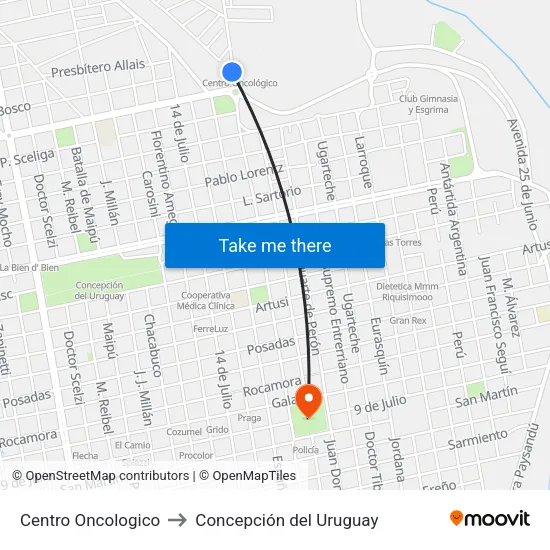 Centro Oncologico to Concepción del Uruguay map