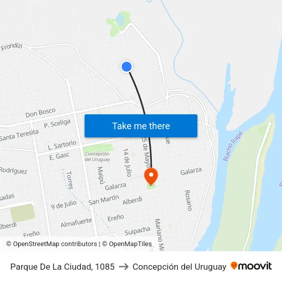 Parque De La Ciudad, 1085 to Concepción del Uruguay map
