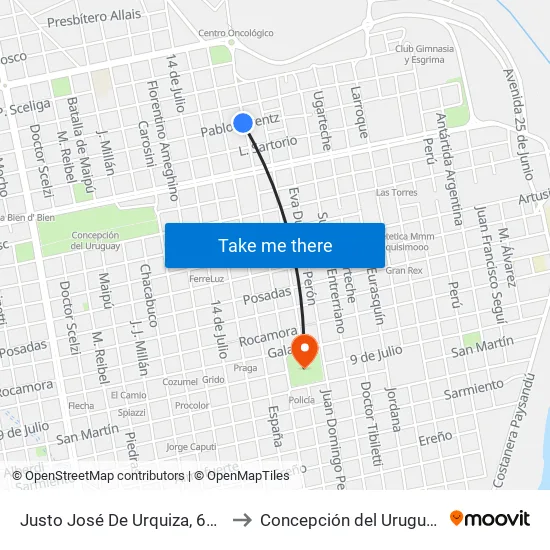 Justo José De Urquiza, 615 to Concepción del Uruguay map