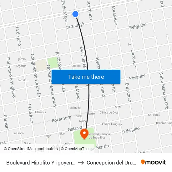 Boulevard Hipólito Yrigoyen, 663 to Concepción del Uruguay map