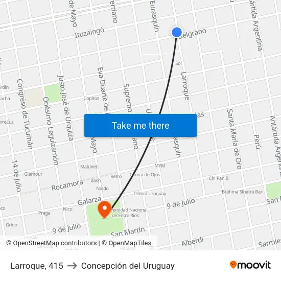 Larroque, 415 to Concepción del Uruguay map