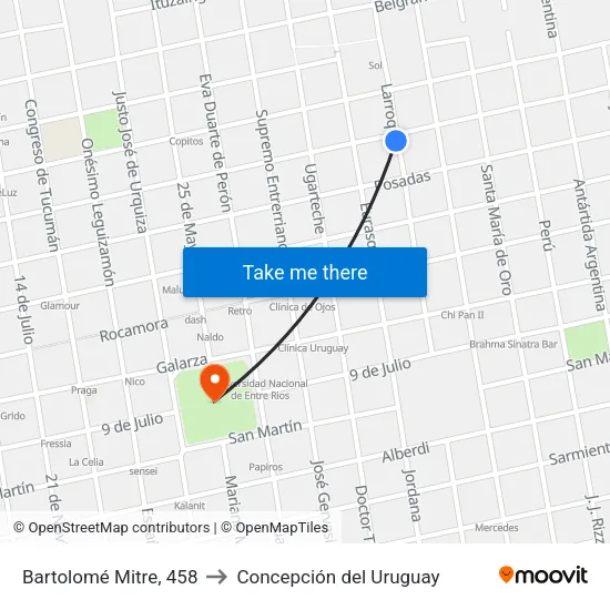 Bartolomé Mitre, 458 to Concepción del Uruguay map
