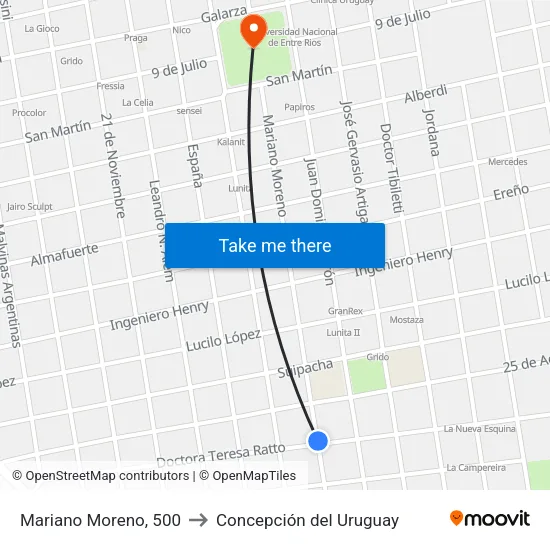 Mariano Moreno, 500 to Concepción del Uruguay map