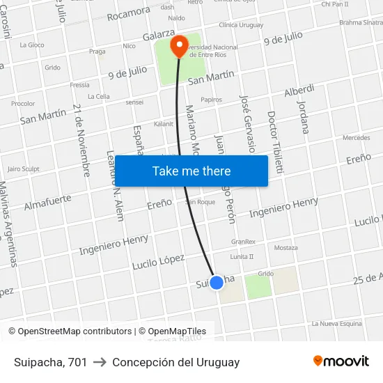 Suipacha, 701 to Concepción del Uruguay map