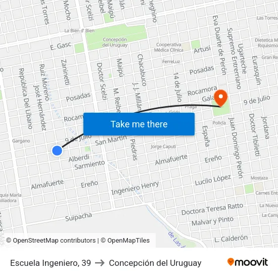 Escuela Ingeniero, 39 to Concepción del Uruguay map