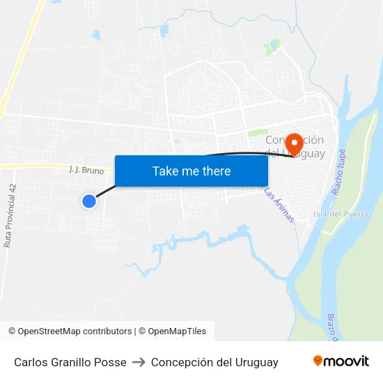 Carlos Granillo Posse to Concepción del Uruguay map