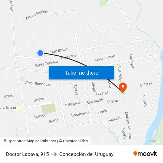 Doctor Lacava, 915 to Concepción del Uruguay map
