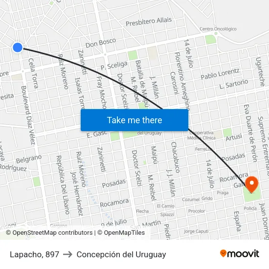 Lapacho, 897 to Concepción del Uruguay map