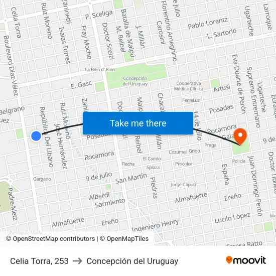 Celia Torra, 253 to Concepción del Uruguay map