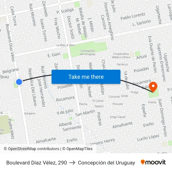 Boulevard Díaz Vélez, 290 to Concepción del Uruguay map