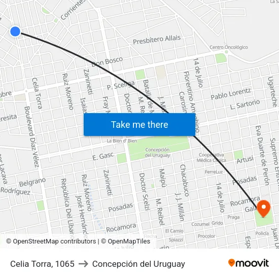 Celia Torra, 1065 to Concepción del Uruguay map