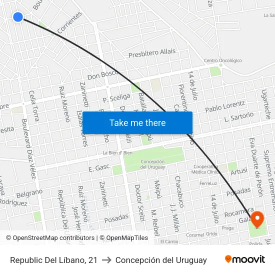 Republic Del Líbano, 21 to Concepción del Uruguay map