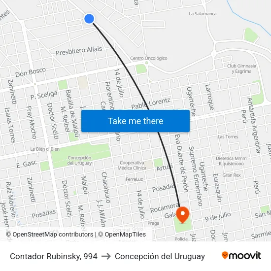 Contador Rubinsky, 994 to Concepción del Uruguay map