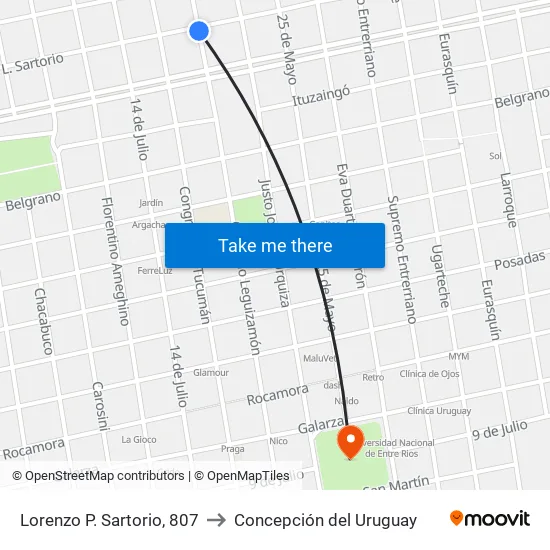 Lorenzo P. Sartorio, 807 to Concepción del Uruguay map