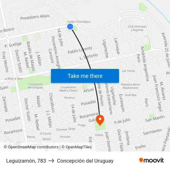 Leguizamón, 783 to Concepción del Uruguay map