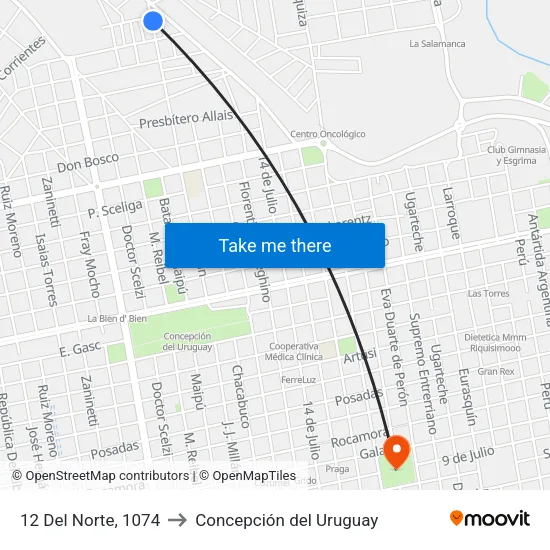 12 Del Norte, 1074 to Concepción del Uruguay map