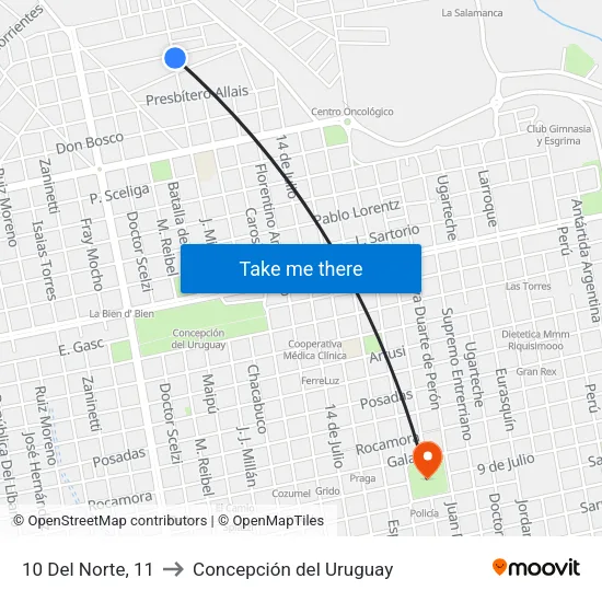 10 Del Norte, 11 to Concepción del Uruguay map
