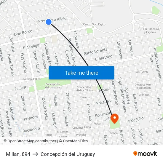 Millan, 894 to Concepción del Uruguay map