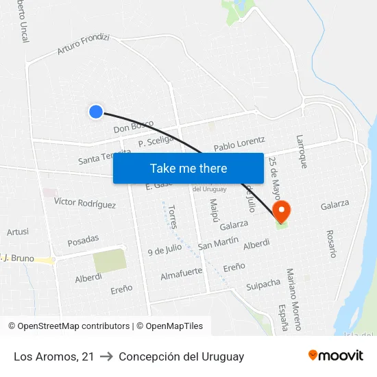 Los Aromos, 21 to Concepción del Uruguay map