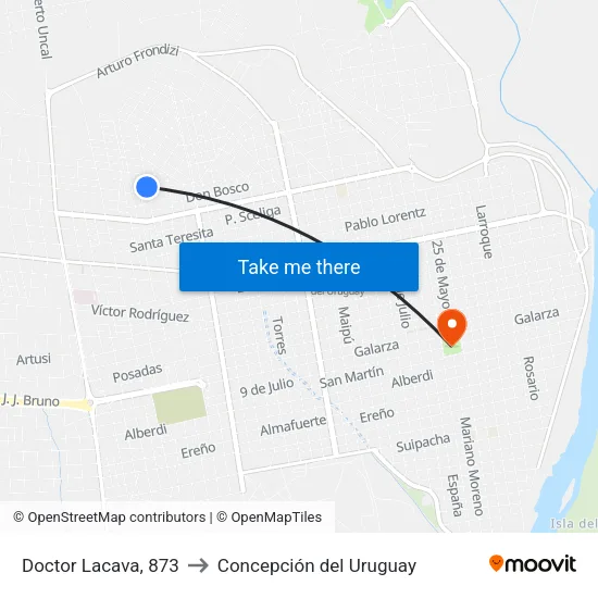 Doctor Lacava, 873 to Concepción del Uruguay map