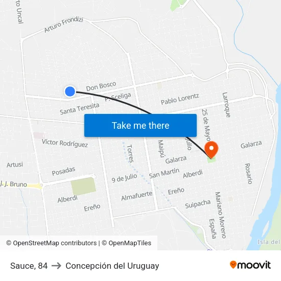 Sauce, 84 to Concepción del Uruguay map