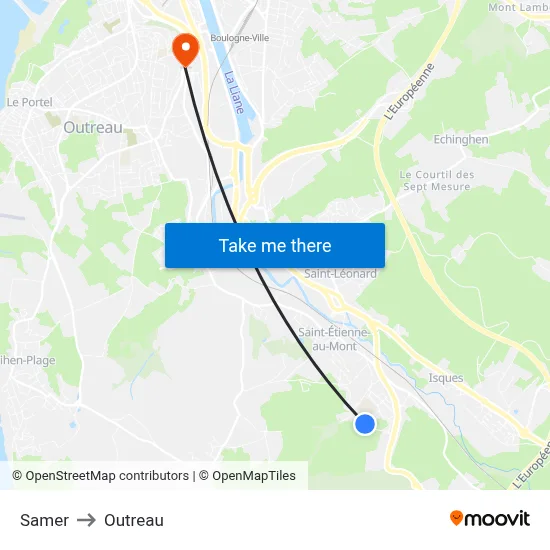 Samer to Outreau map