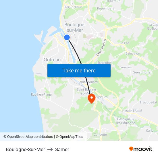 Boulogne-Sur-Mer to Samer map