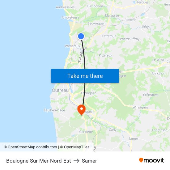 Boulogne-Sur-Mer-Nord-Est to Samer map