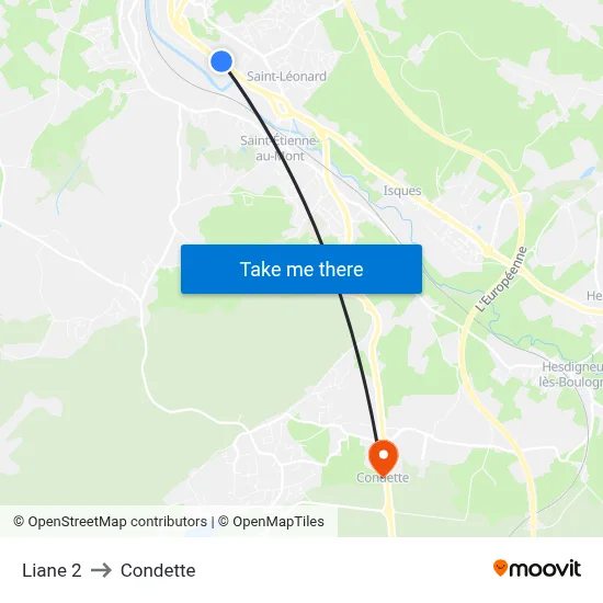 Liane 2 to Condette map