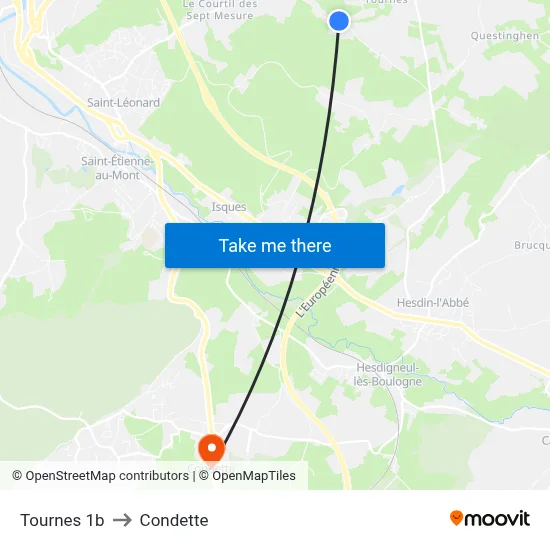 Tournes 1b to Condette map