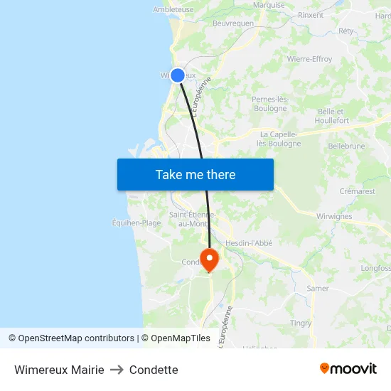 Wimereux Mairie to Condette map