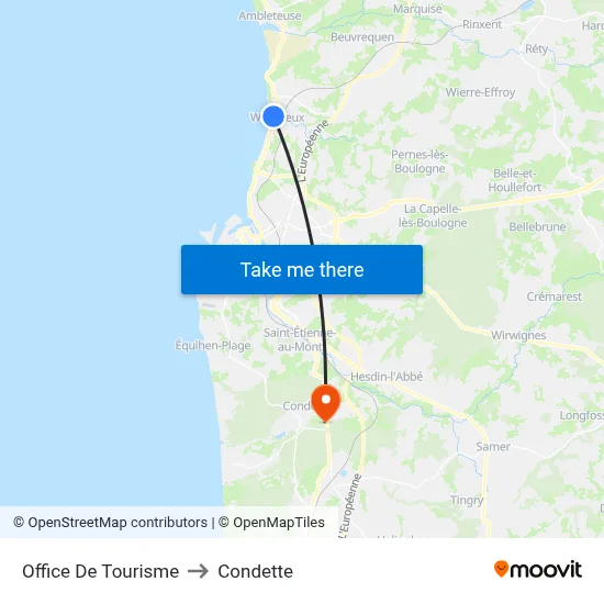 Office De Tourisme to Condette map