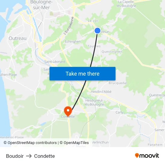 Boudoir to Condette map