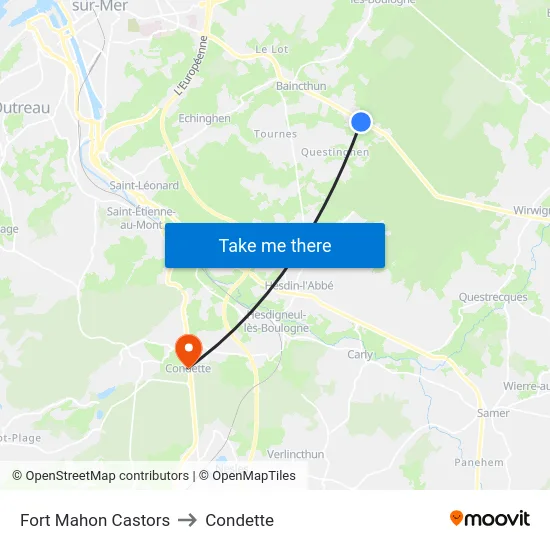 Fort Mahon Castors to Condette map