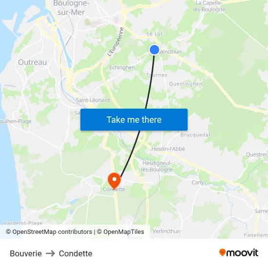 Bouverie to Condette map