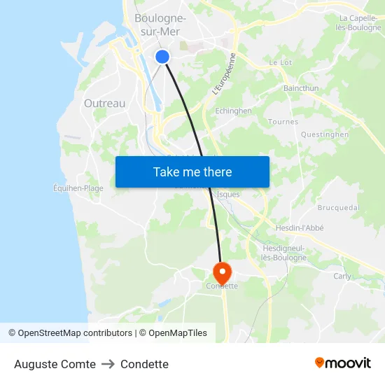 Auguste Comte to Condette map