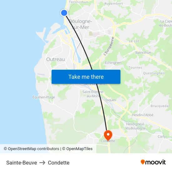 Sainte-Beuve to Condette map