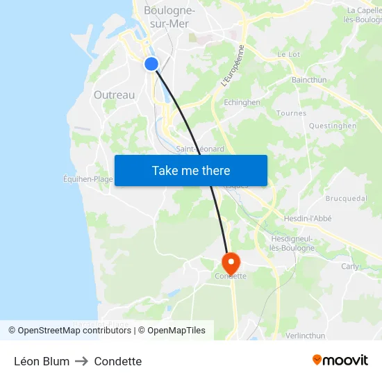 Léon Blum to Condette map