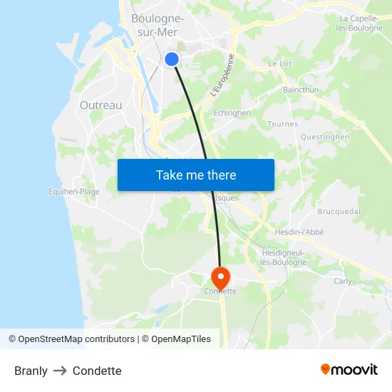 Branly to Condette map