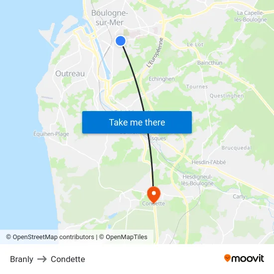 Branly to Condette map