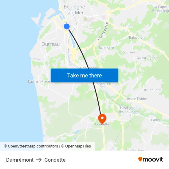 Damrémont to Condette map