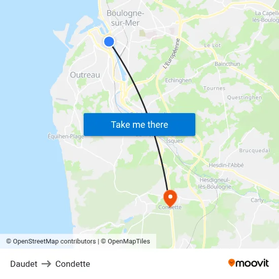 Daudet to Condette map